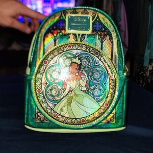 Disney Loungefly Princess Tiana Stained Glass Green Backpack
